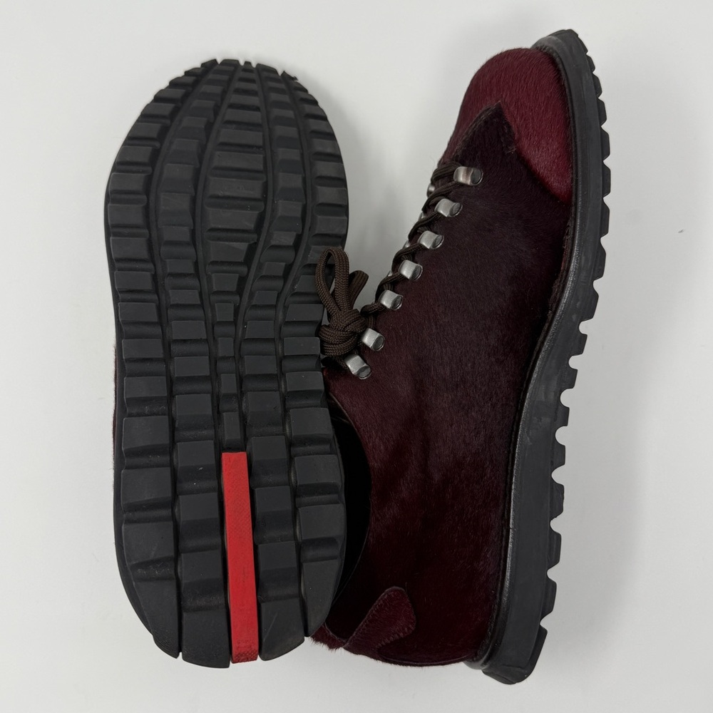 RARE Prada Linea Rossa Vintage 90s Pony Hair Sport Boot Rich Burgundy
